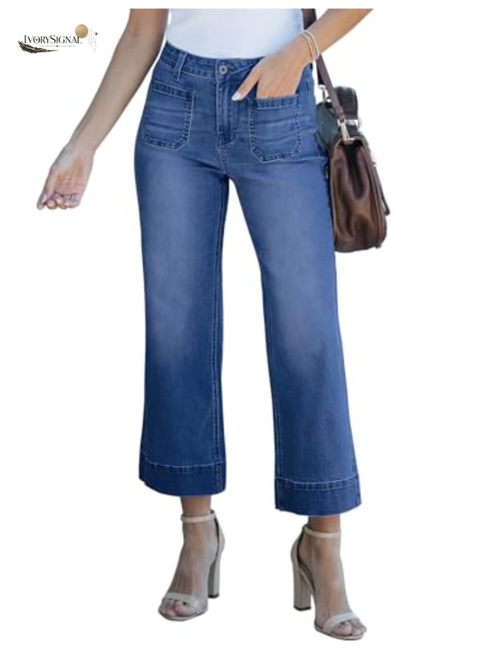 Wide Leg Jeans Women High Waisted Crop Flare Stretchy Denim Pants 26" Inseam